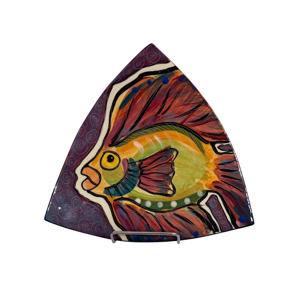 Hand Painted Fish‎ Trinket Dish Triangular Tray Whimsical